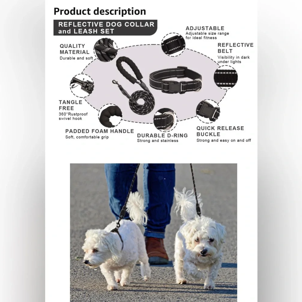 Reflective Dog Collar and Leash Set, Adjustable Collar and 5 FEET Dog Leash